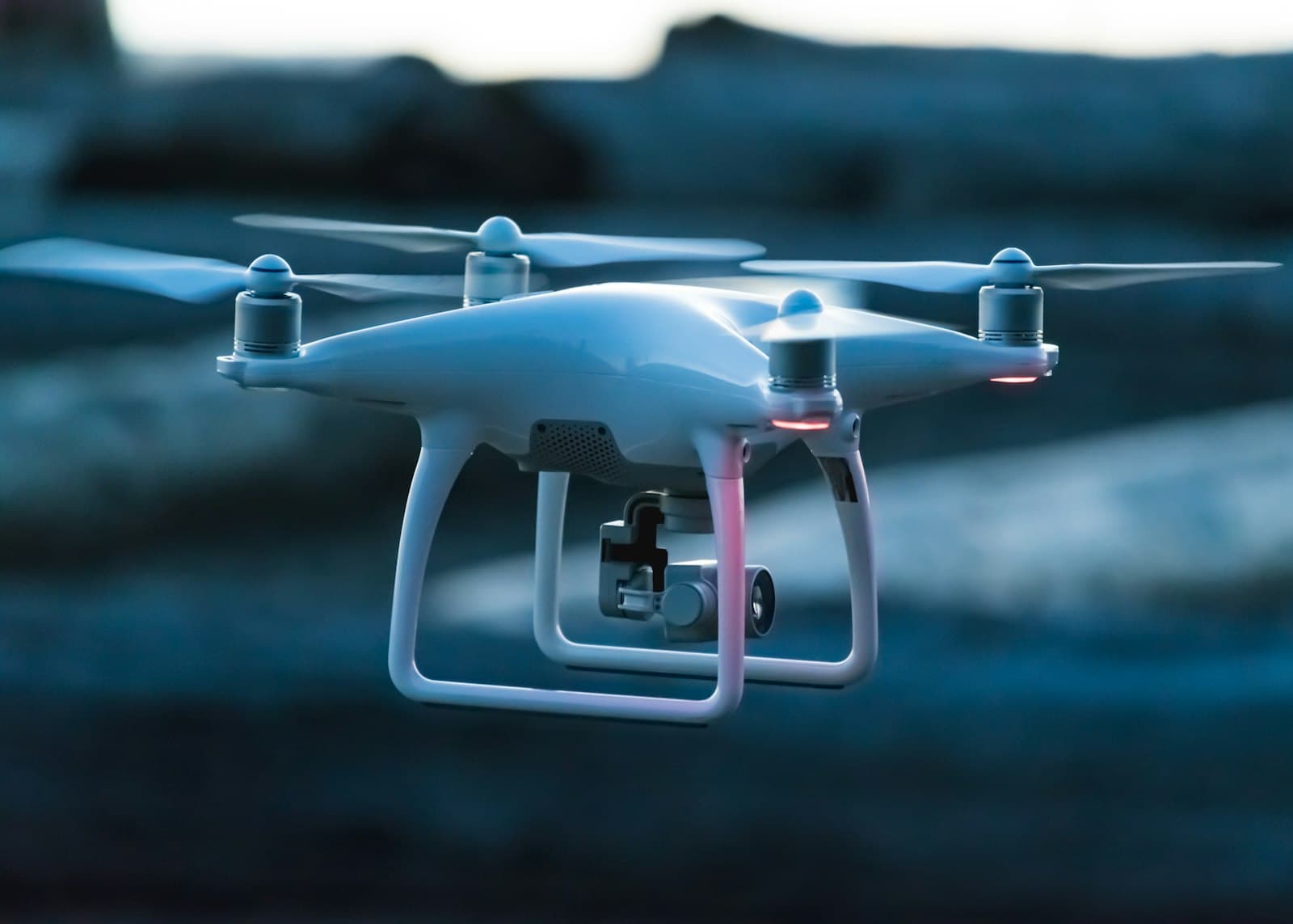 A quadcopter drone in flight